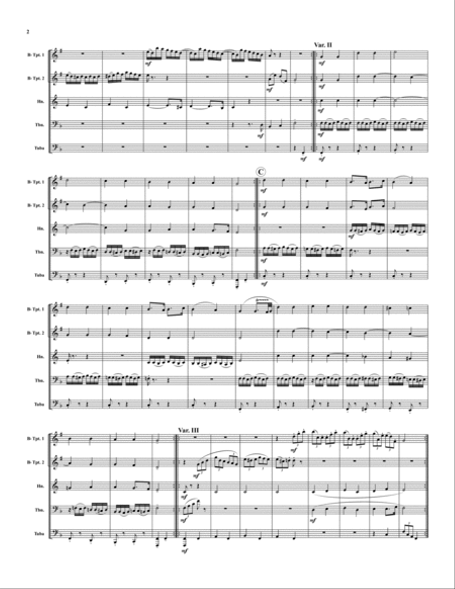 Twinkle, Twinkle Little Star Brass Quintet scores gallery preview page 2