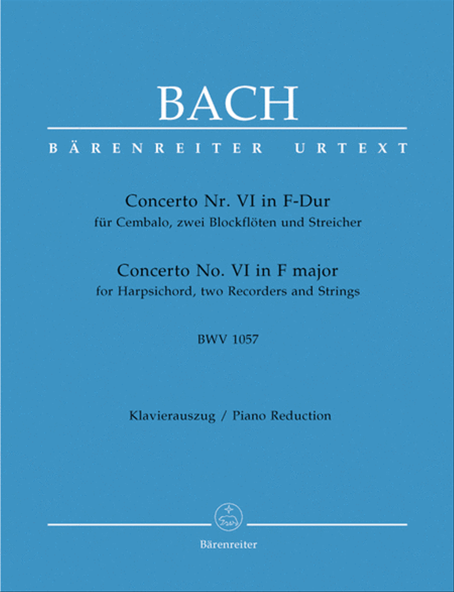 Concerto for Harpsichord, zwei Blockfloten und Streicher No. 6 F major BWV 1057 Recorder scores gallery preview page 1