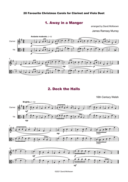 20 Favourite Christmas Carols for Clarinet and Viola Duet image number null