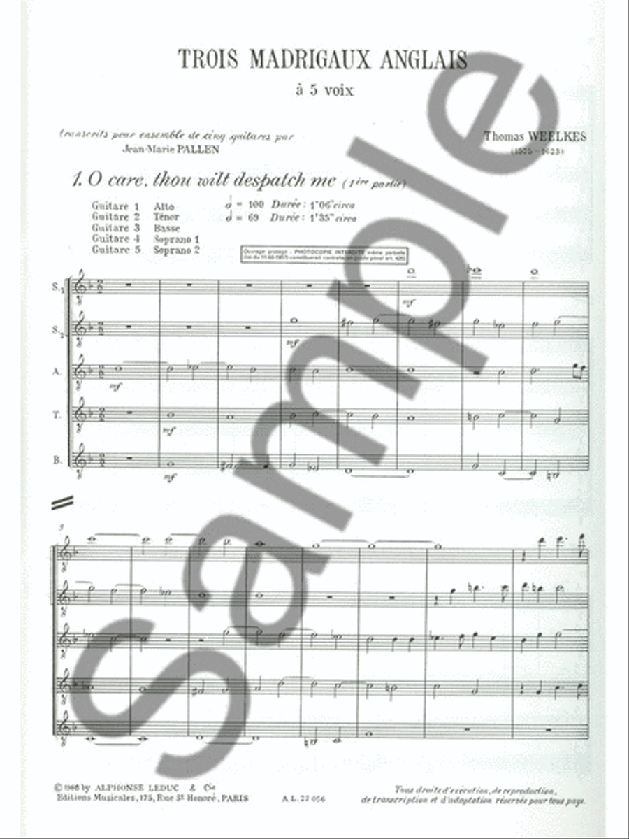 3 Madrigaux Anglais (guitar Ensemble (5 Plus)) Guitar Ensemble scores gallery preview page 2
