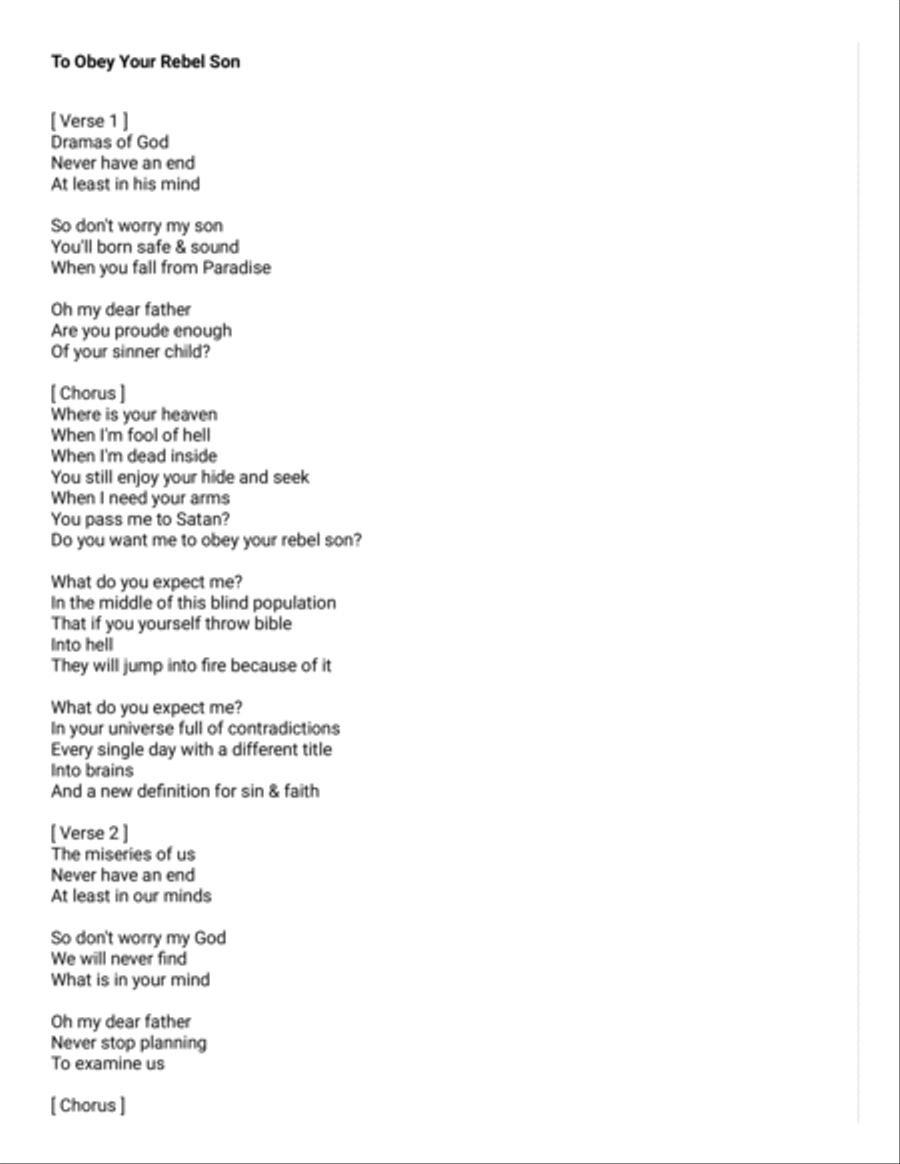 To Obey Your Rebel Son To Obey Your Rebel Son Piano, Vocal, Guitar scores gallery preview page 1