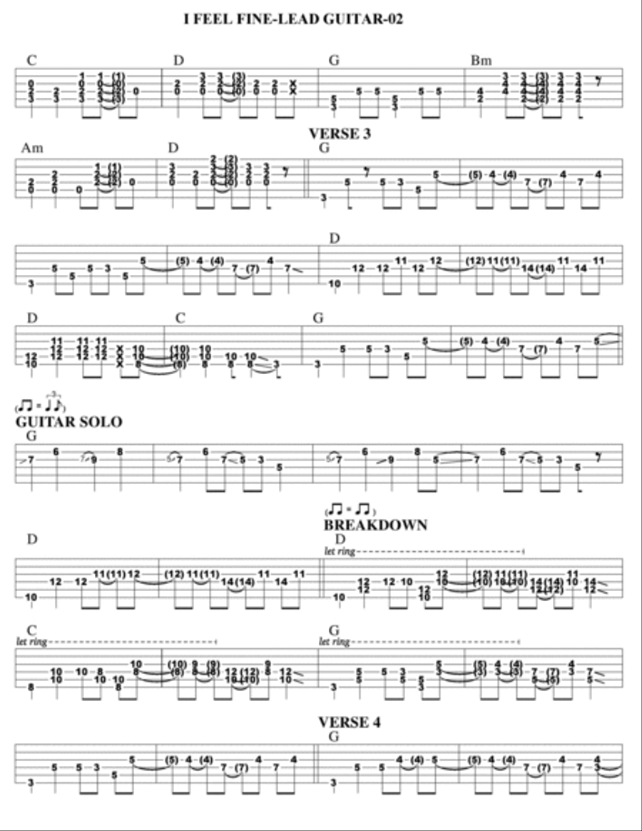 I Feel Fine Guitar Tablature scores gallery preview page 2