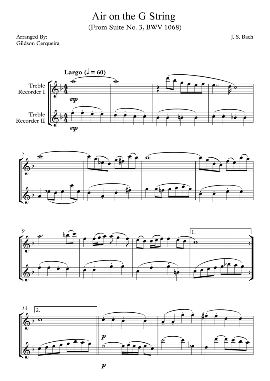 Air on the G String Woodwind Duet scores gallery preview page 1