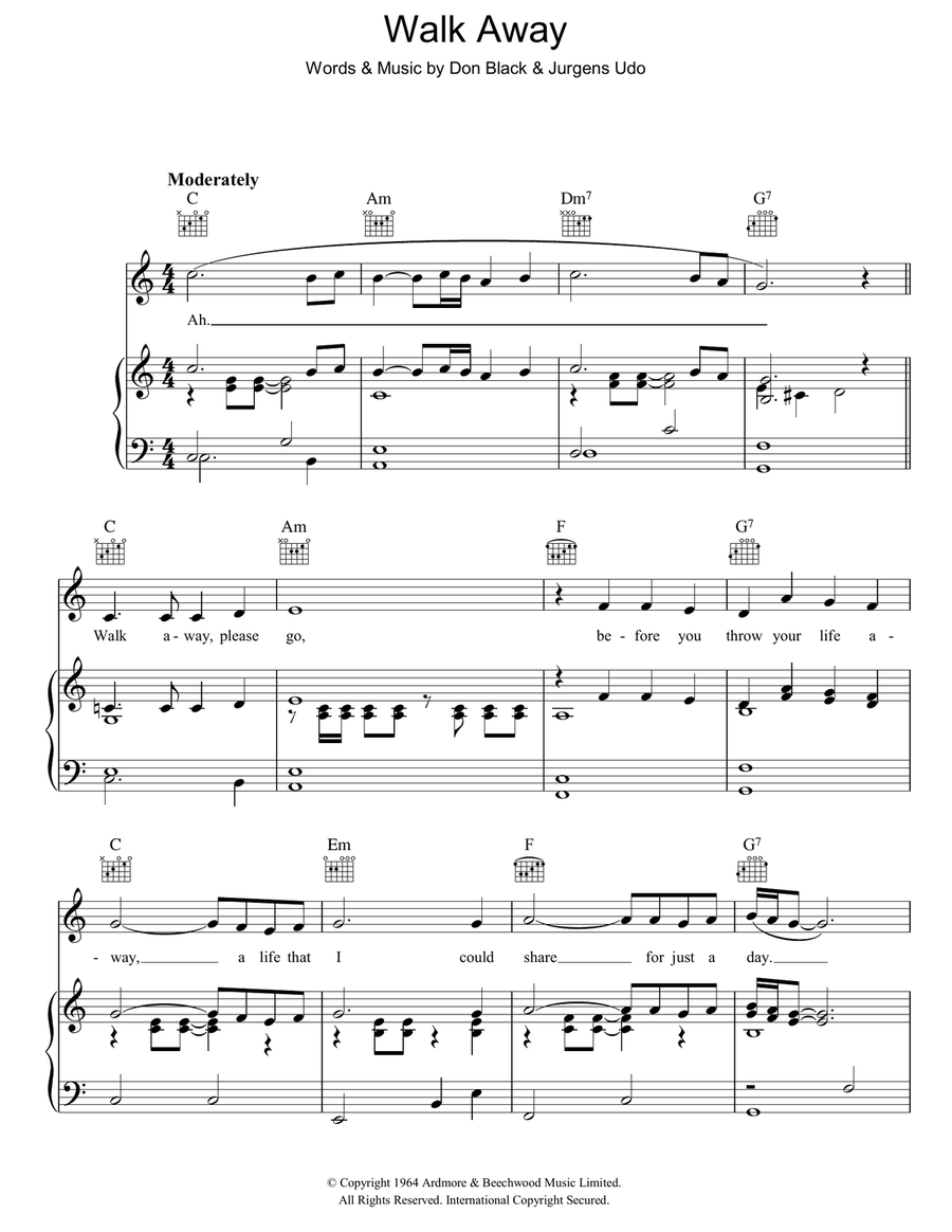 Walk Away Piano, Vocal, Guitar scores gallery preview page 1
