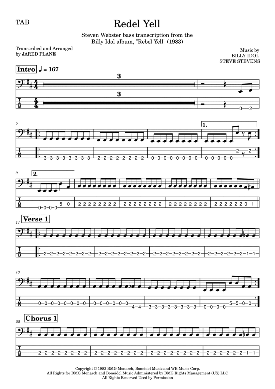 Rebel Yell Guitar Tablature scores gallery preview page 1