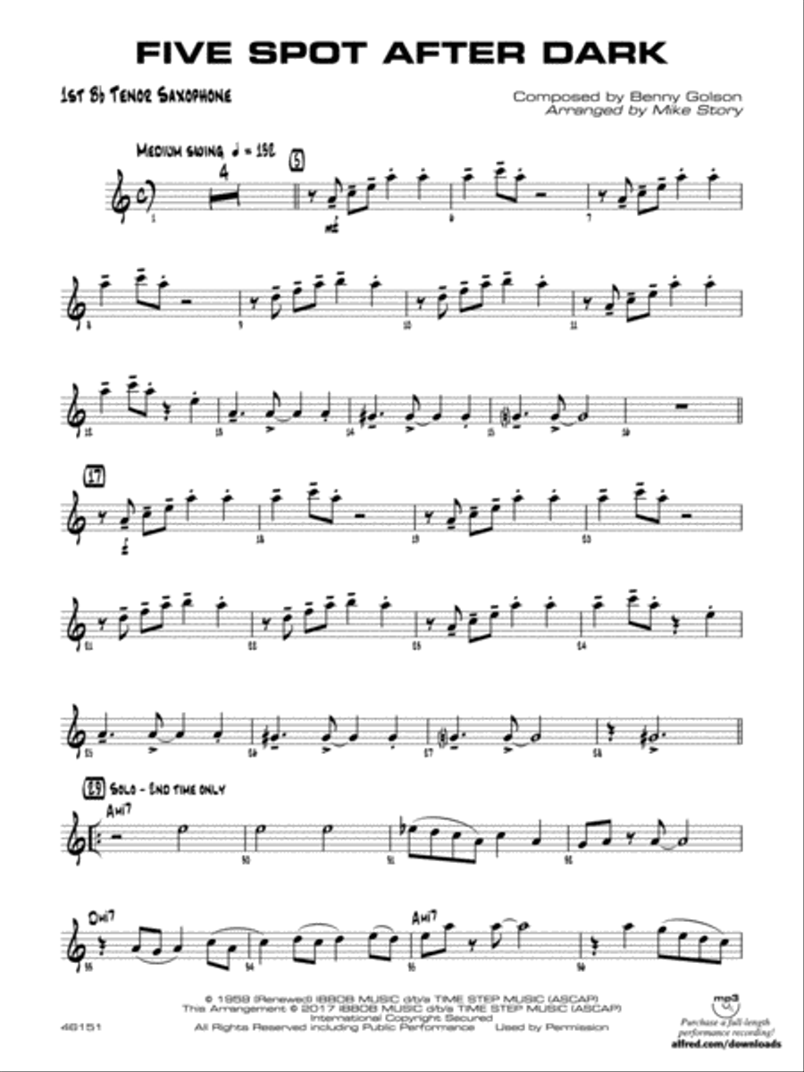 Five Spot After Dark: B-flat Tenor Saxophone Jazz Ensemble scores gallery preview page 1