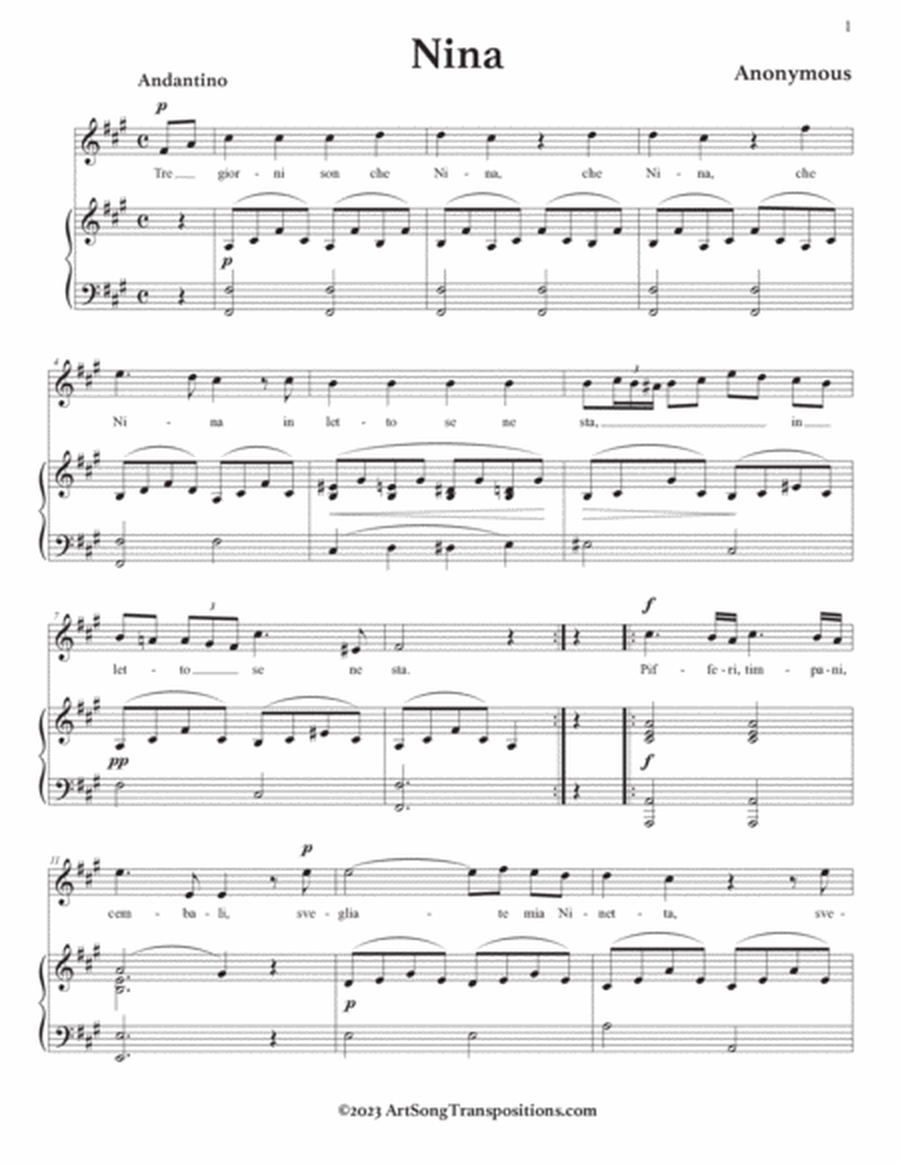ANONYMOUS: Nina (transposed to G minor, F-sharp minor, and F minor)