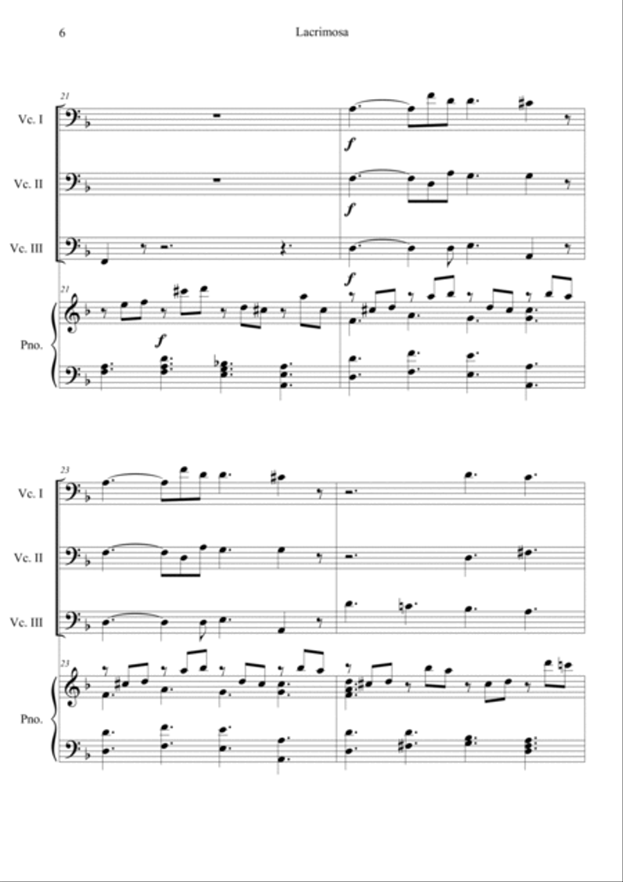 Mozart: Requiem K.626 6.Lacrimosa Piano Quartet scores gallery preview page 6