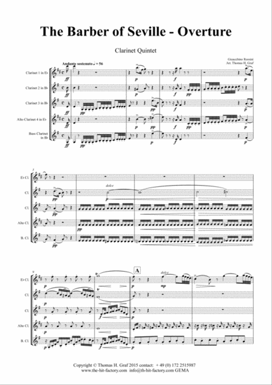 The Barber of Seville - Overture - Clarinet Quintet Clarinet Quintet scores gallery preview page 1