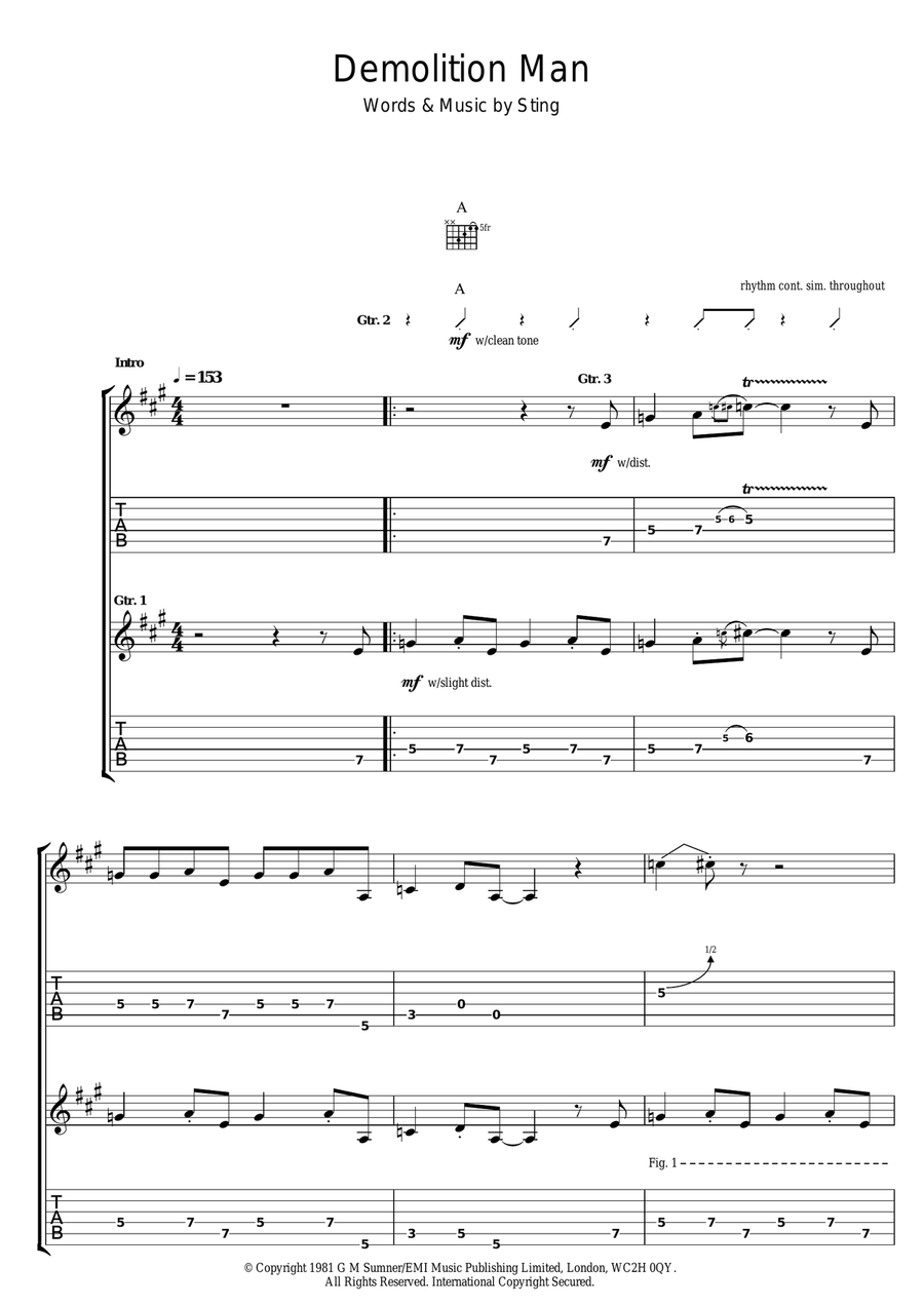 Demolition Man Guitar Tablature scores gallery preview page 1