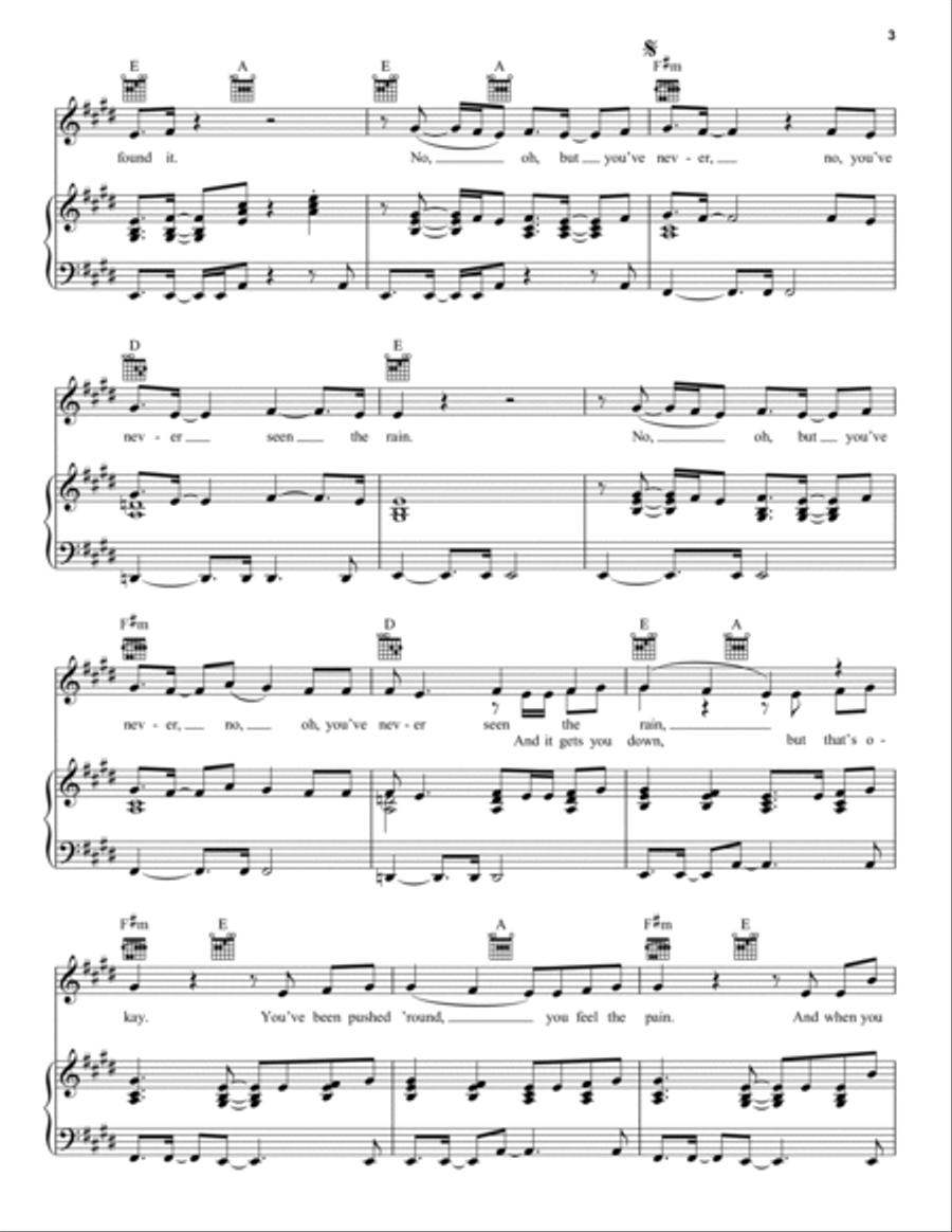 Never Seen The Rain Piano, Vocal, Guitar scores gallery preview page 3