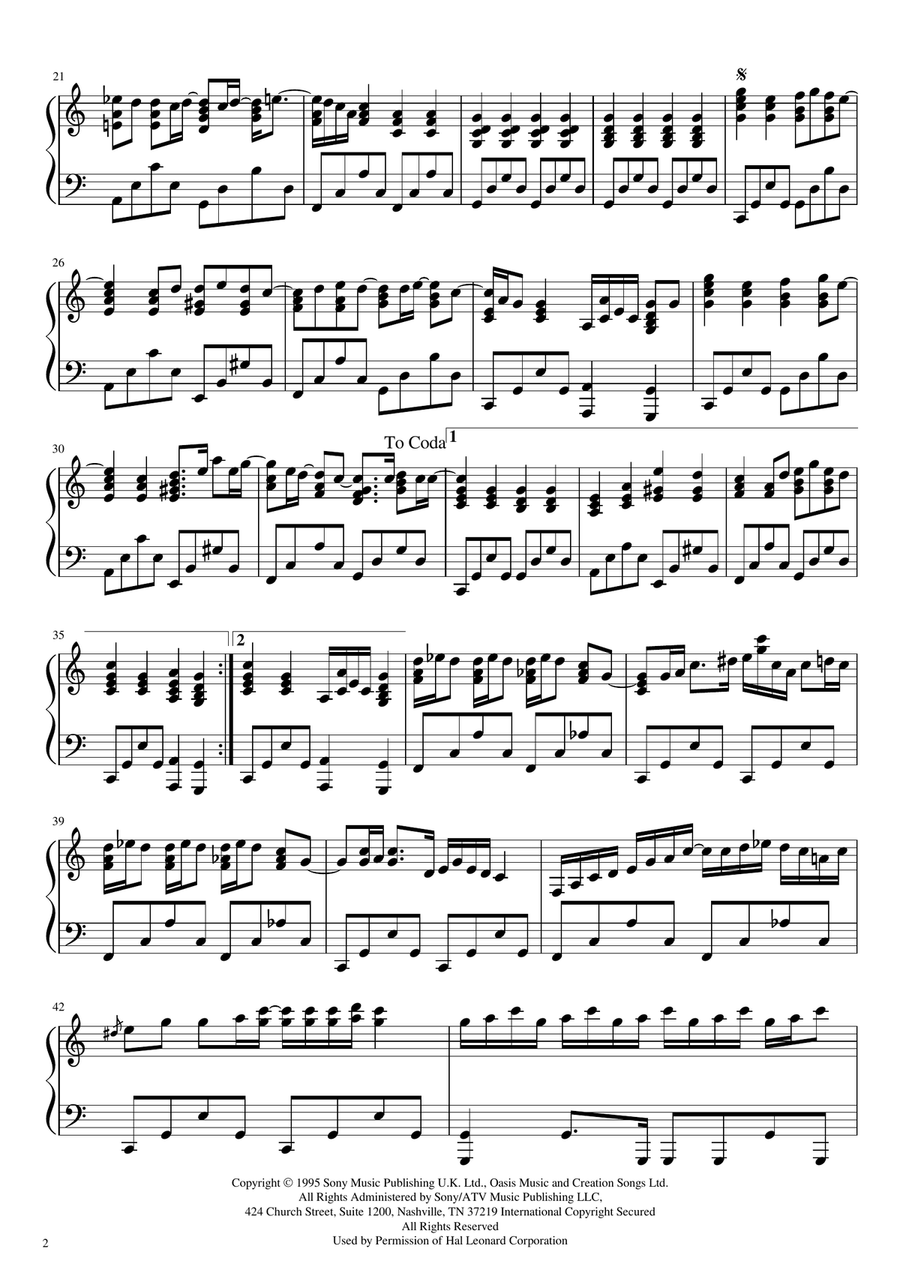 Don't Look Back In Anger Piano Solo scores gallery preview page 2