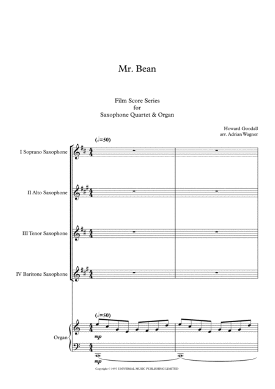 Mr. Bean Animated Series Theme Saxophone Quartet scores gallery preview page 3