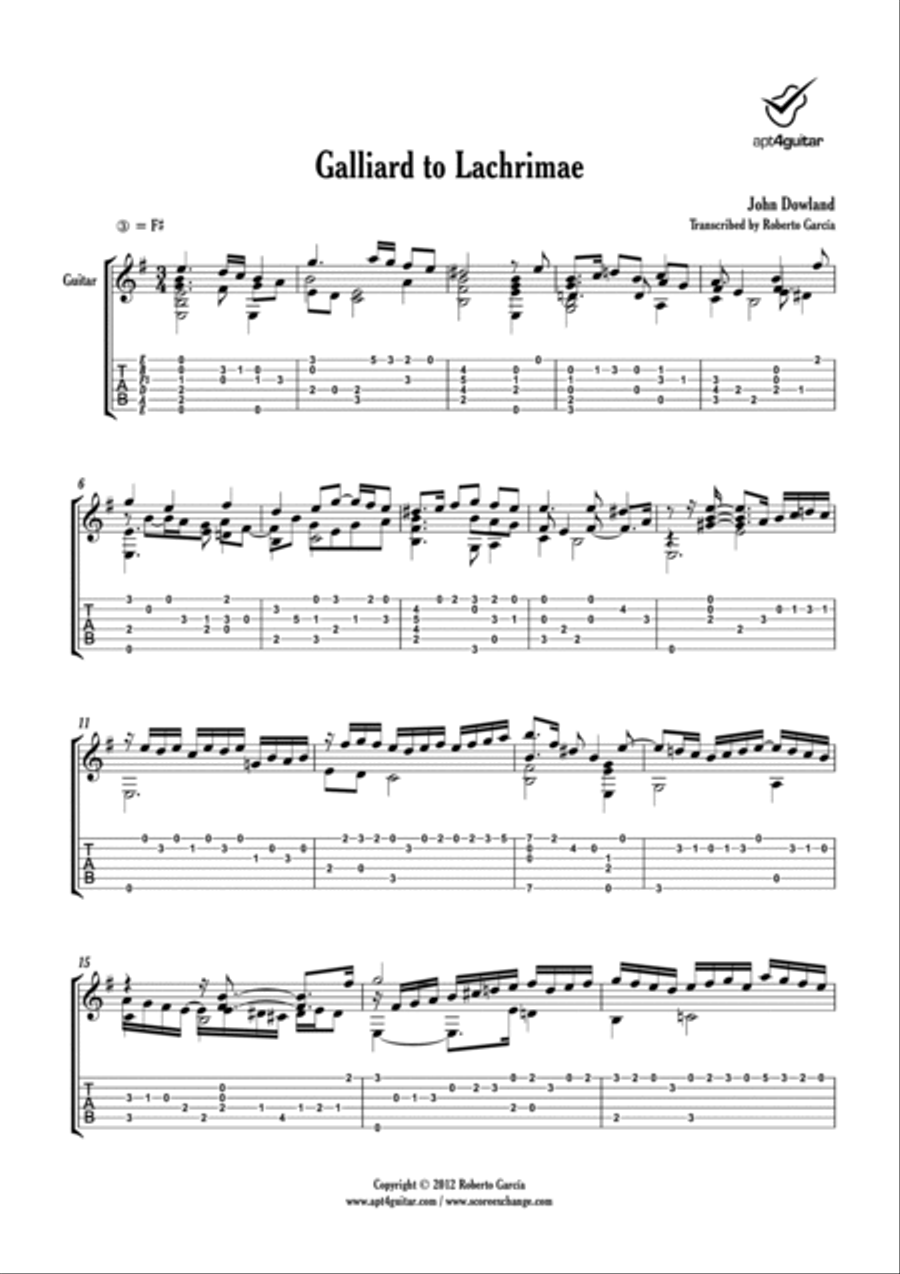 Galliard to Lachrimae Classical Guitar scores gallery preview page 2