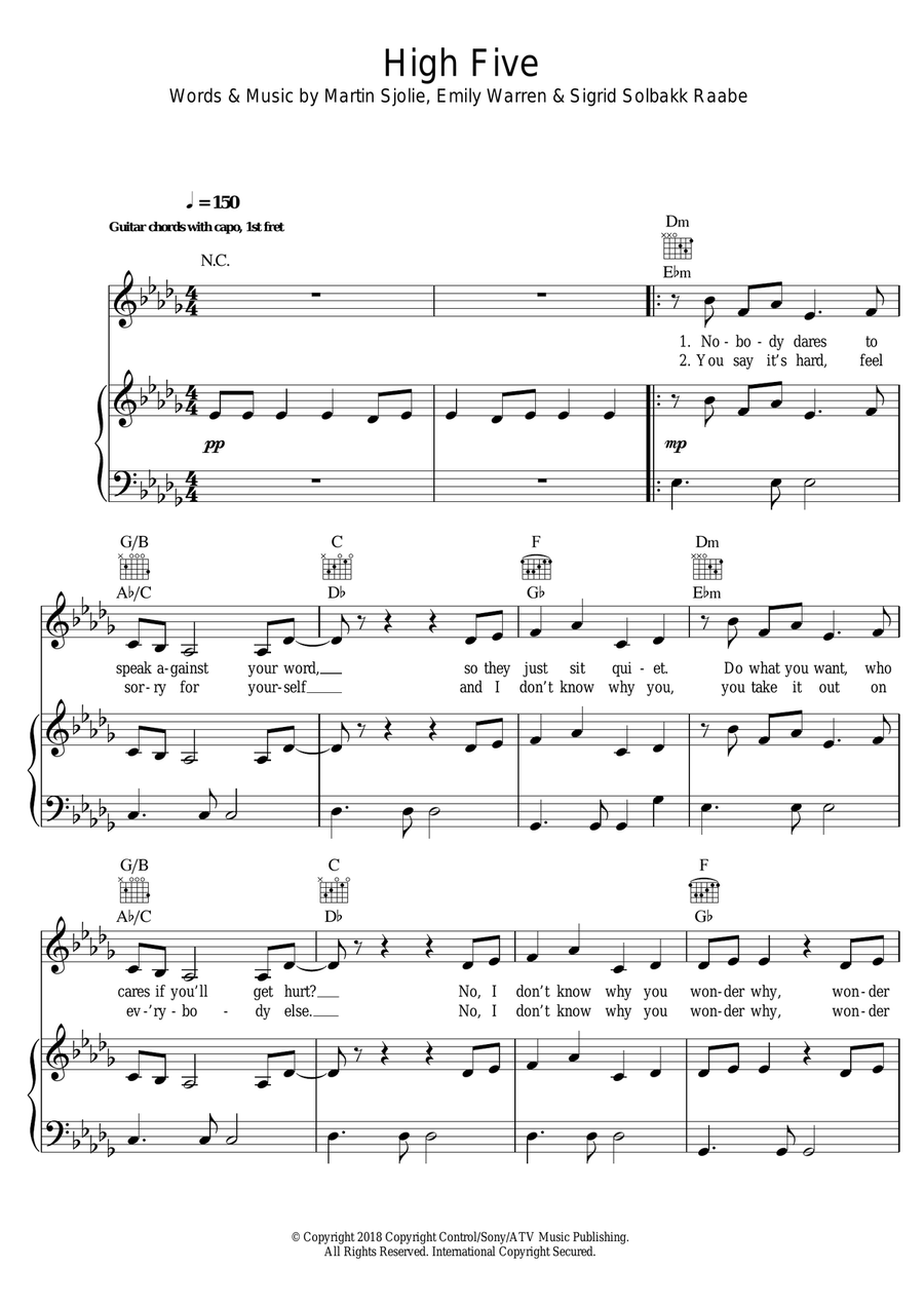 High Five Piano, Vocal scores gallery preview page 1