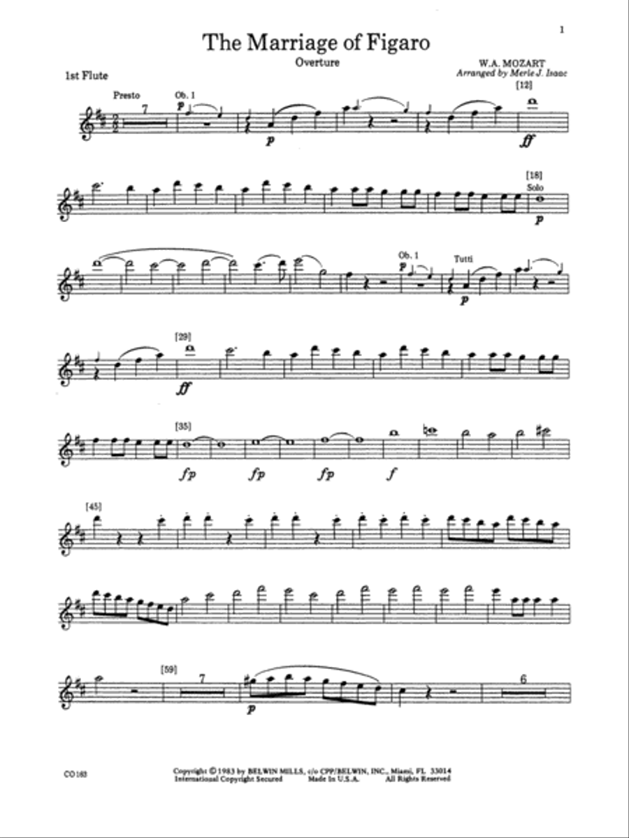 The Marriage of Figaro -- Overture: Flute Full Orchestra scores gallery preview page 1