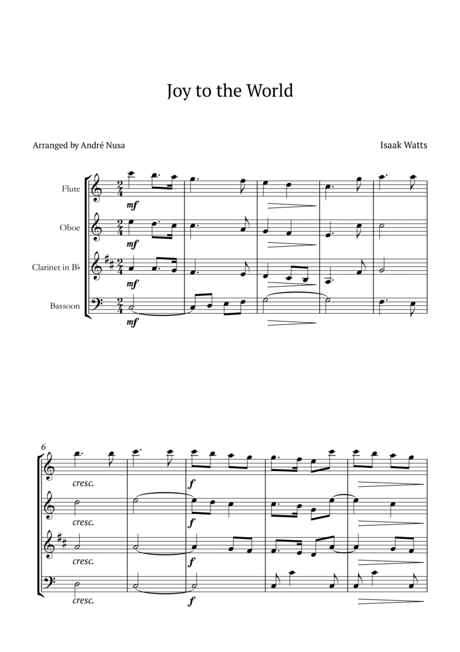 Joy to the World Woodwind Quartet scores gallery preview page 1