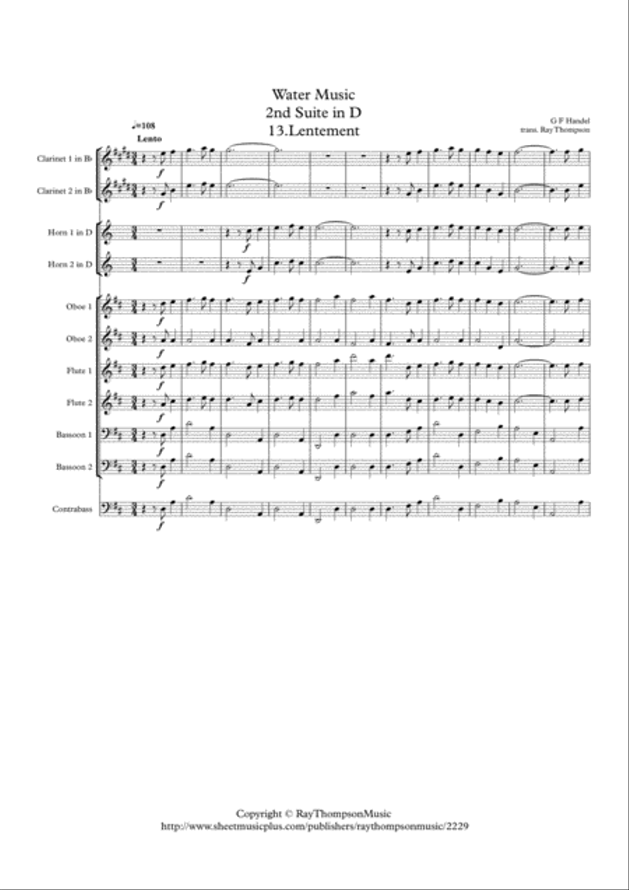 Book cover for Handel: 13.Lentement from Suite No.2 in D (HWV349) "The Water Music" (Wassermusik) - symphonic wind