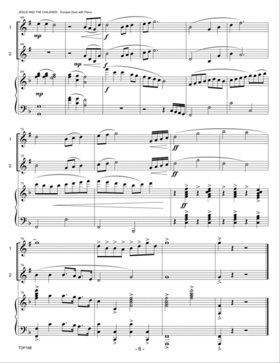 JESUS AND THE CHILDREN (hymn medley) - TRUMPET DUET with Piano Accompaniment Trumpet Duet scores gallery preview page 6