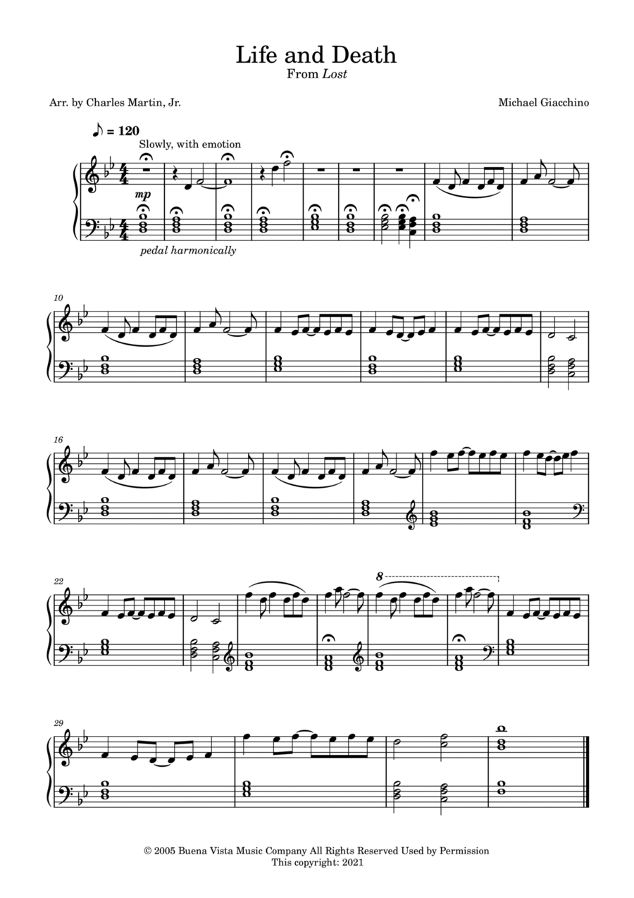 Life And Death Piano Solo scores gallery preview page 1