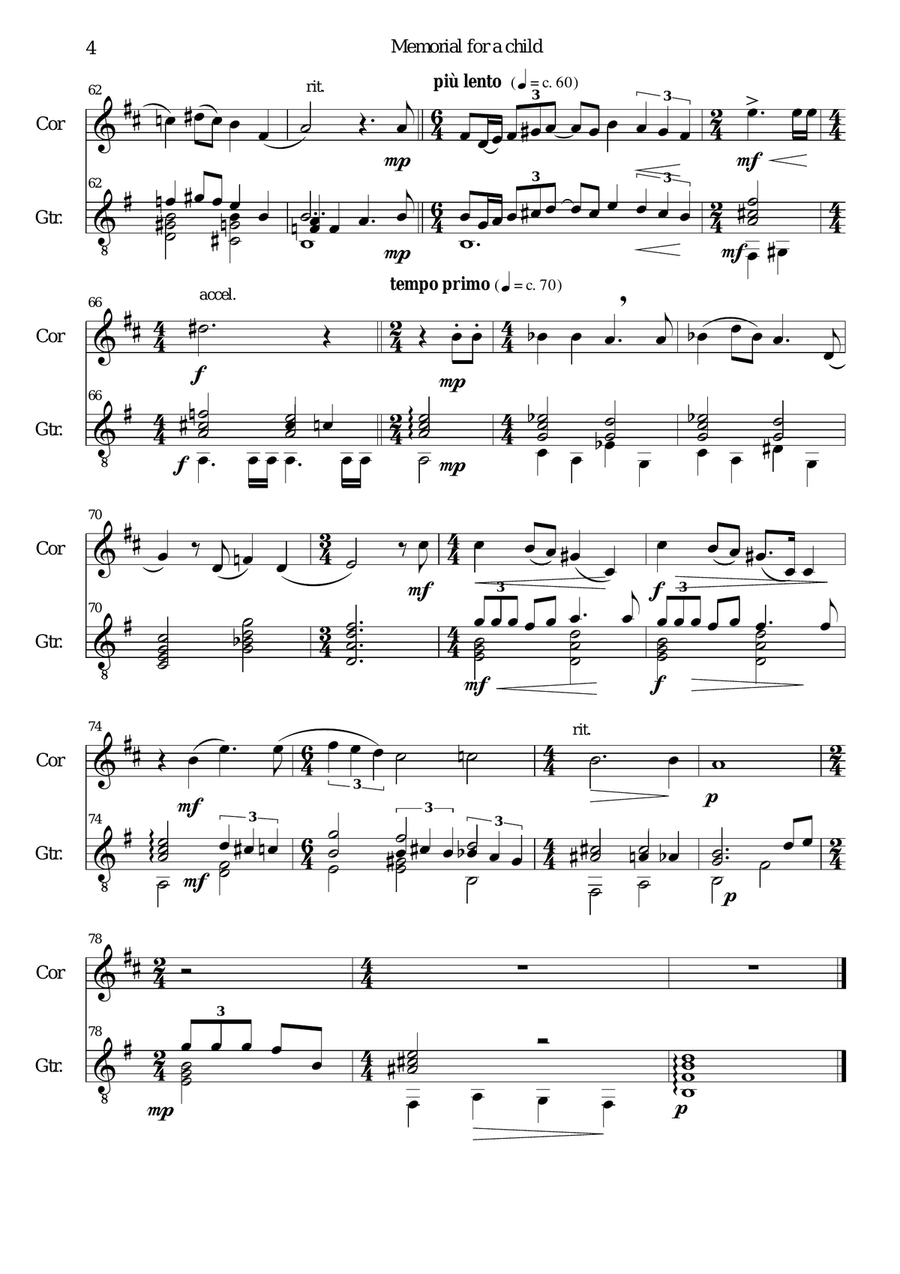 Memorial for a child for cor anglais and guitar English Horn scores gallery preview page 4
