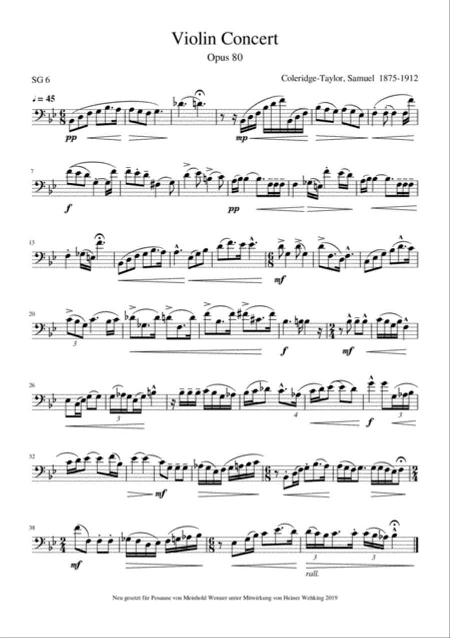 6 Solo Pieces for Trombone Posaune from Cavallini, Coleridge-Taylor, Corelli, Danzi, David Trombone Trombone Solo scores gallery preview page 4