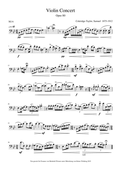 6 Solo Pieces for Trombone Posaune from Cavallini, Coleridge-Taylor, Corelli, Danzi, David Trombone