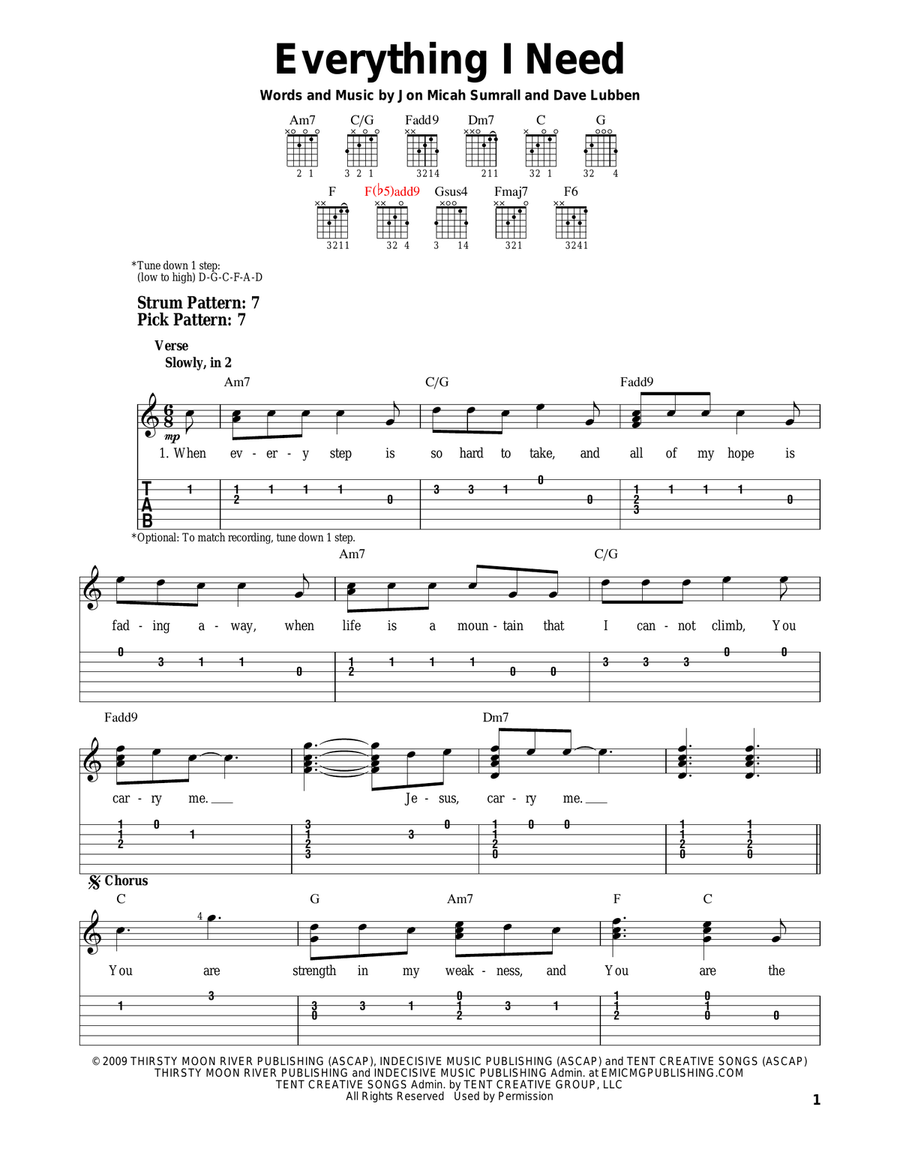 Everything I Need Acoustic Guitar scores gallery preview page 1