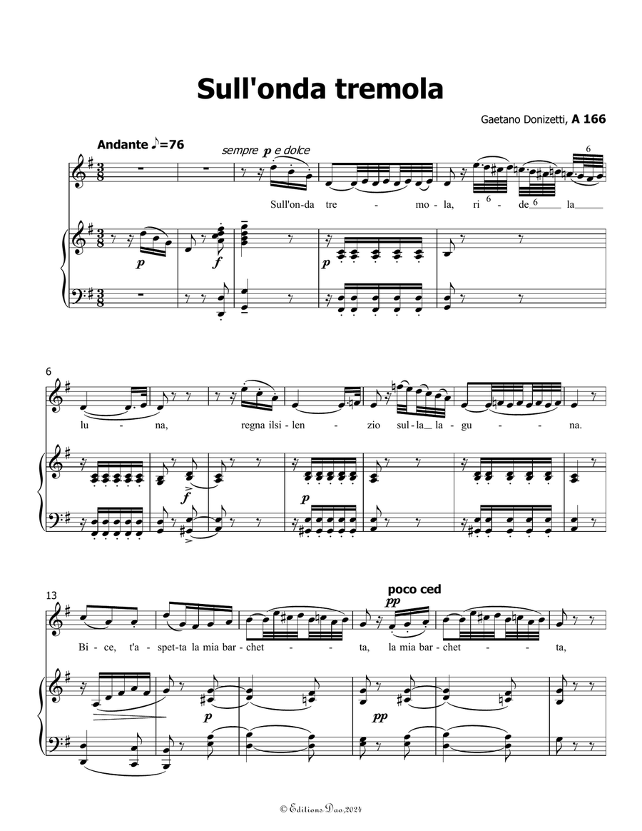 Sull'onda tremola, by Donizetti, in G Major Piano, Vocal scores gallery preview page 3