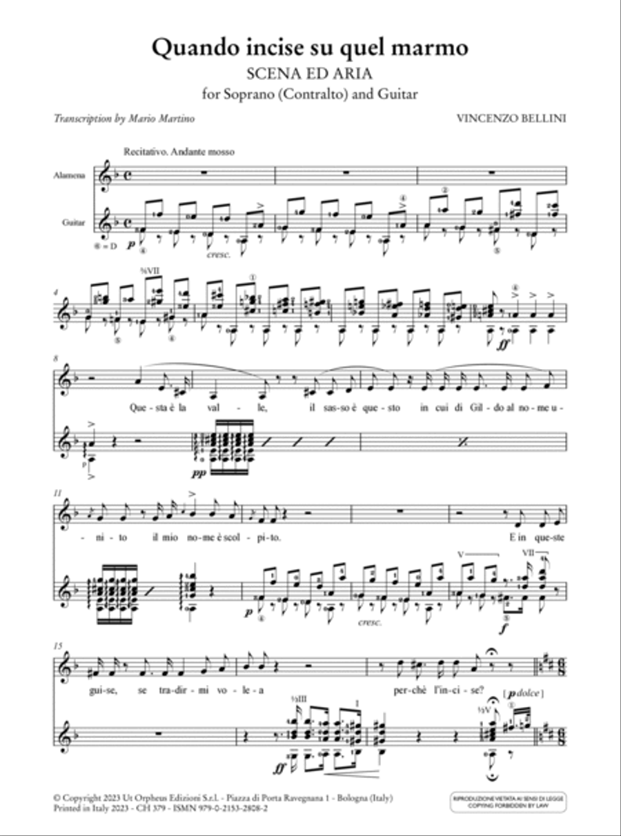 Quando incise su quel marmo. Scena ed Aria for Soprano (Contralto) and Guitar Contralto Voice scores gallery preview page 2