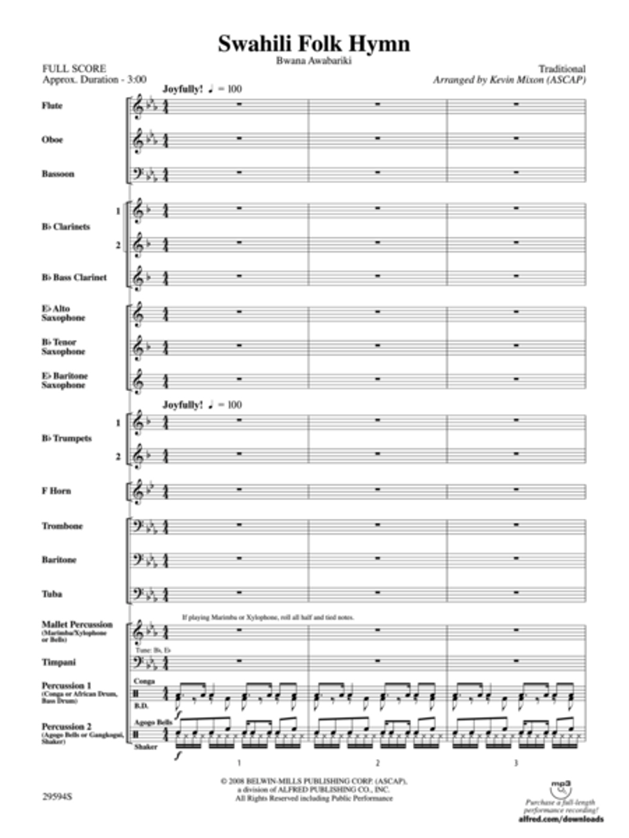 Swahili Folk Hymn (Bwana Awabariki) Concert Band scores gallery preview page 2