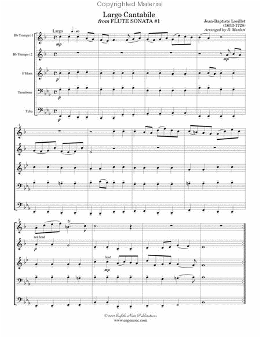 Largo Cantabile (from Flute Sonata #1) Brass Ensemble scores gallery preview page 2
