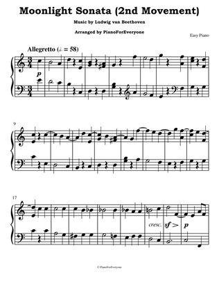 Moonlight Sonata (2nd Movement) - Beethoven (Easy Piano)