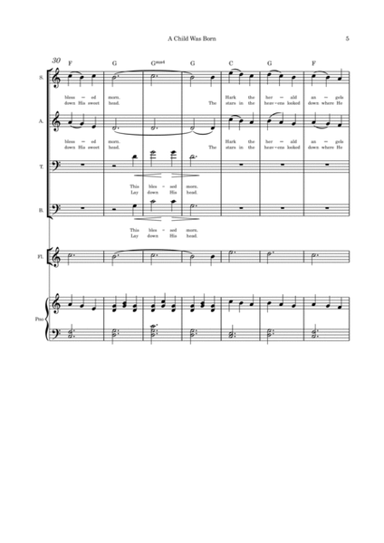 A Child Was Born (Christmas) - SATB Flute or violin or cello and piano with parts included image number null