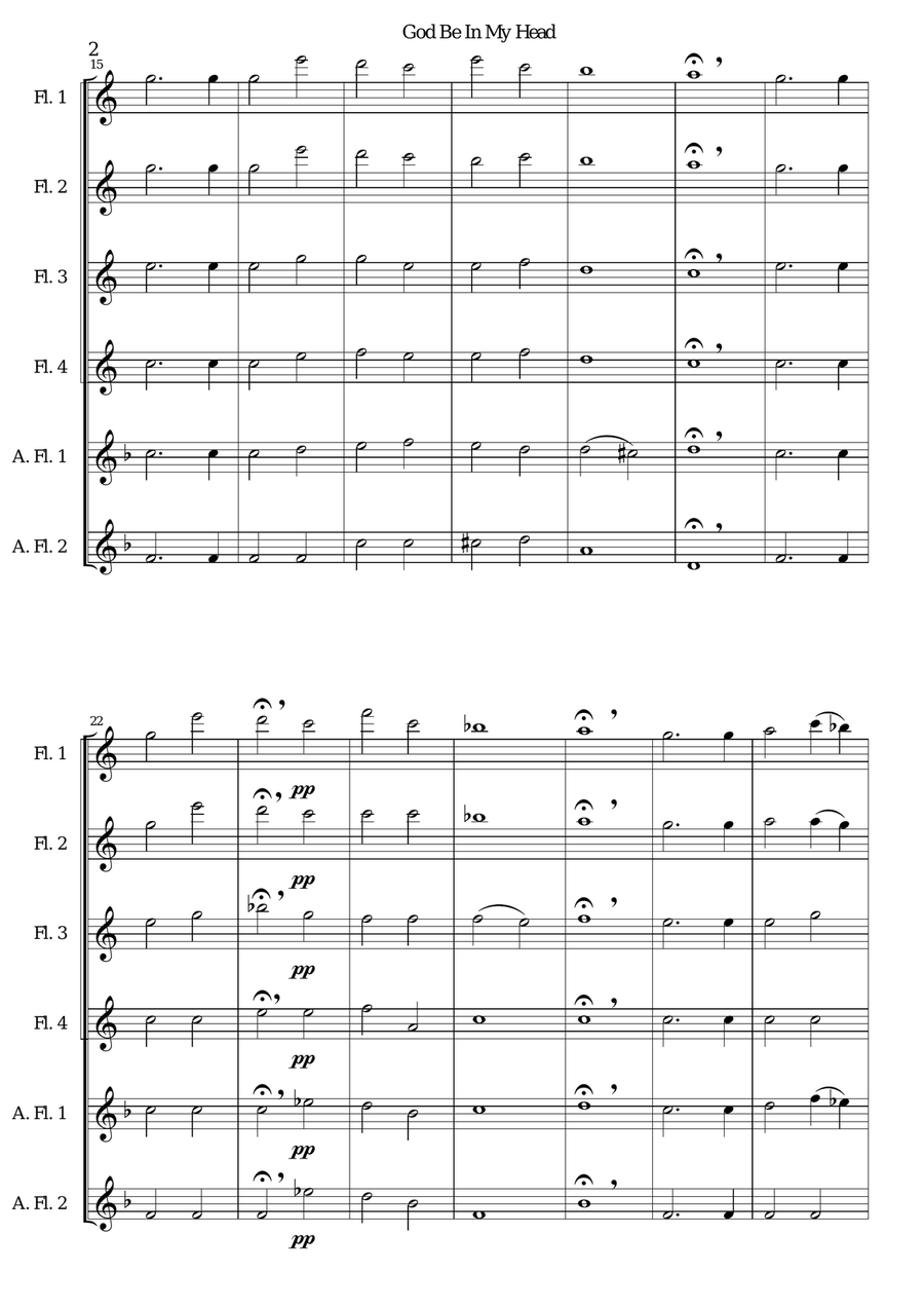 God be in my head for flute sextet (4 flutes, 2 alto flutes) Woodwind Quartet scores gallery preview page 2