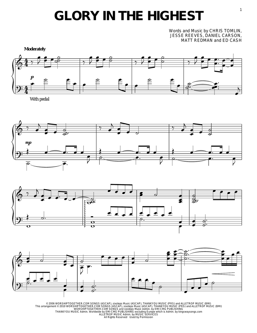 Glory In The Highest Piano Solo scores gallery preview page 1