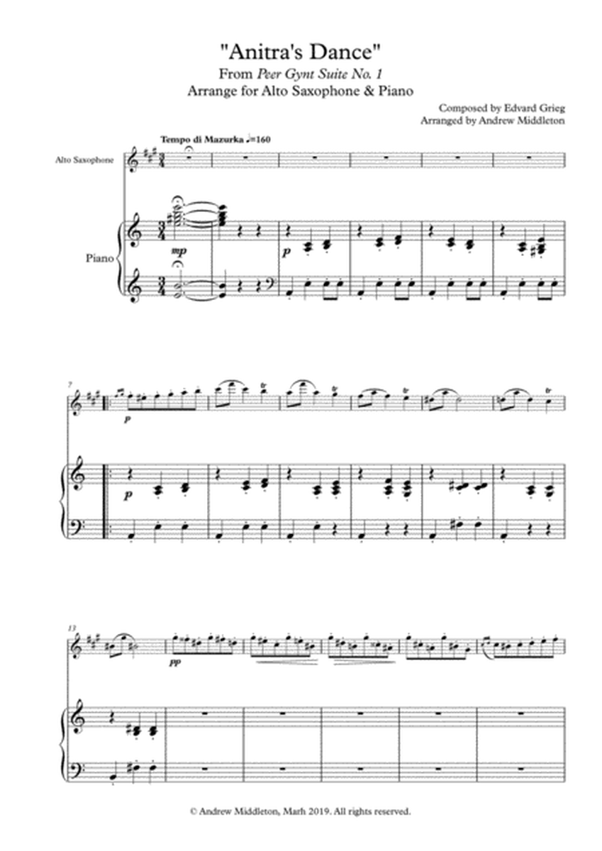 "Anitra's Dance" from Peer Gynt Suite arranged for Alto Saxophone and Piano image number null