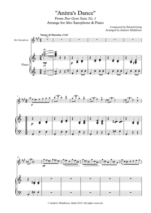 "Anitra's Dance" from Peer Gynt Suite arranged for Alto Saxophone and Piano