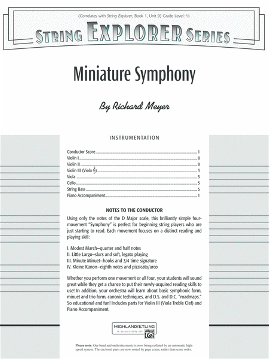 Miniature Symphony: Score String Orchestra scores gallery preview page 1