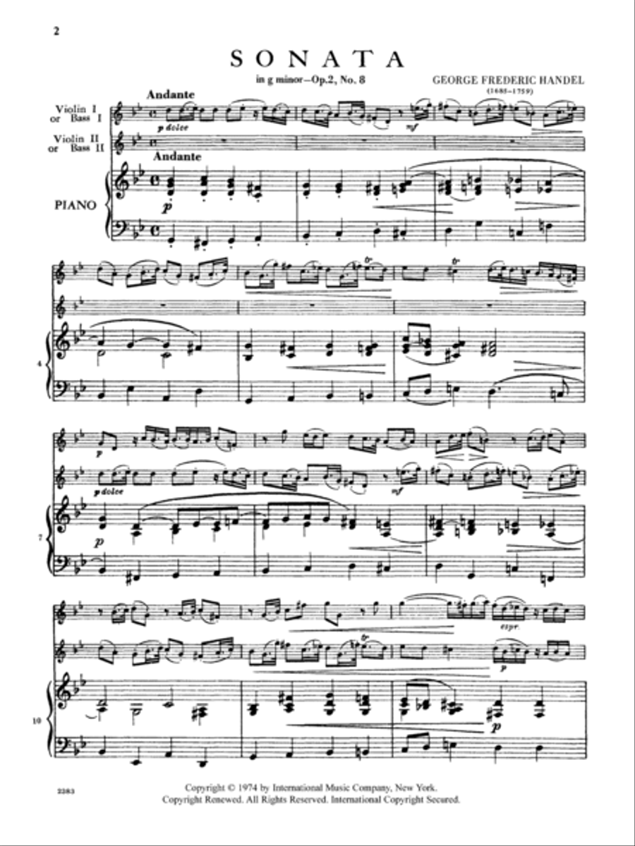Sonata In G Minor, Opus 2, No. 8 Double Bass scores gallery preview page 2