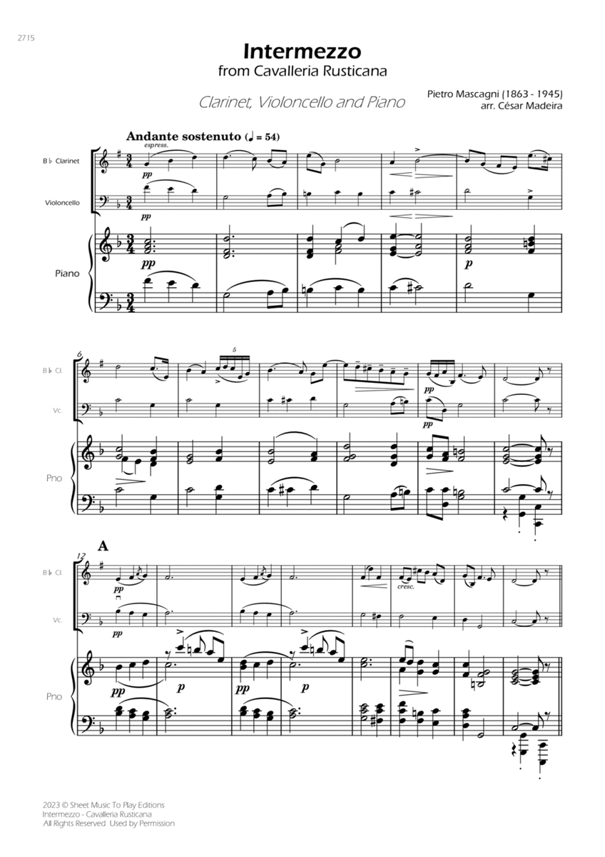 Intermezzo from Cavalleria Rusticana - Bb Clarinet, Cello and Piano (Full Score) - Score Only image number null