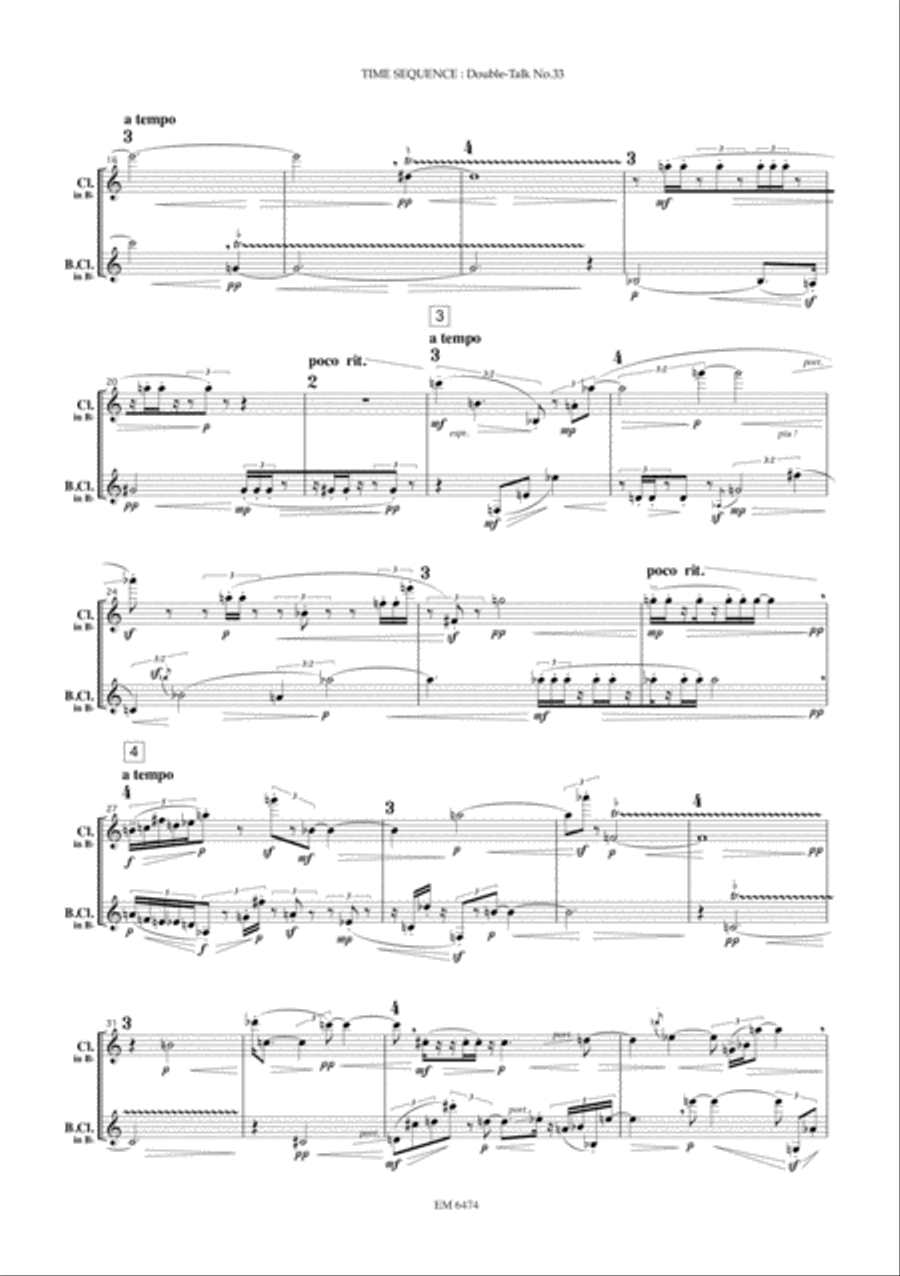 Time Sequenza for Clarinet and Bass Clarinet Bass Clarinet scores gallery preview page 3