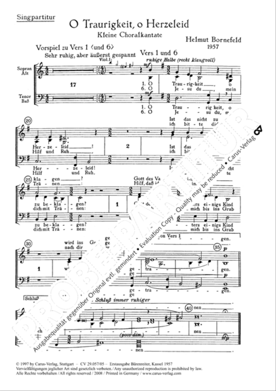 O Traurigkeit, o Herzeleid by Helmut Bornefeld 3-Part - Sheet Music page 2