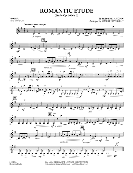 Romantic Etude (Op. 10, No. 3) - Violin 3 (Viola Treble Clef)