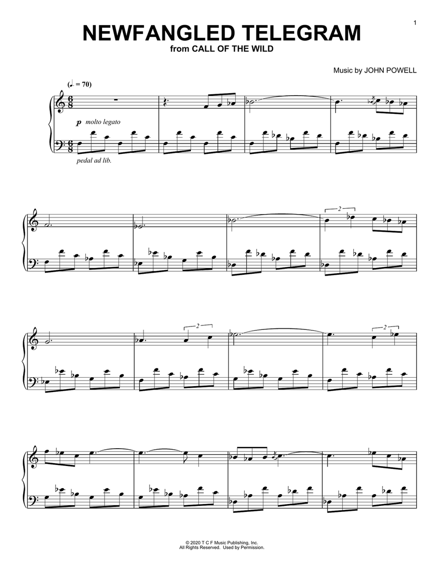 Newfangled Telegram (from The Call Of The Wild) (arr. Batu Sener) Piano Solo scores gallery preview page 1