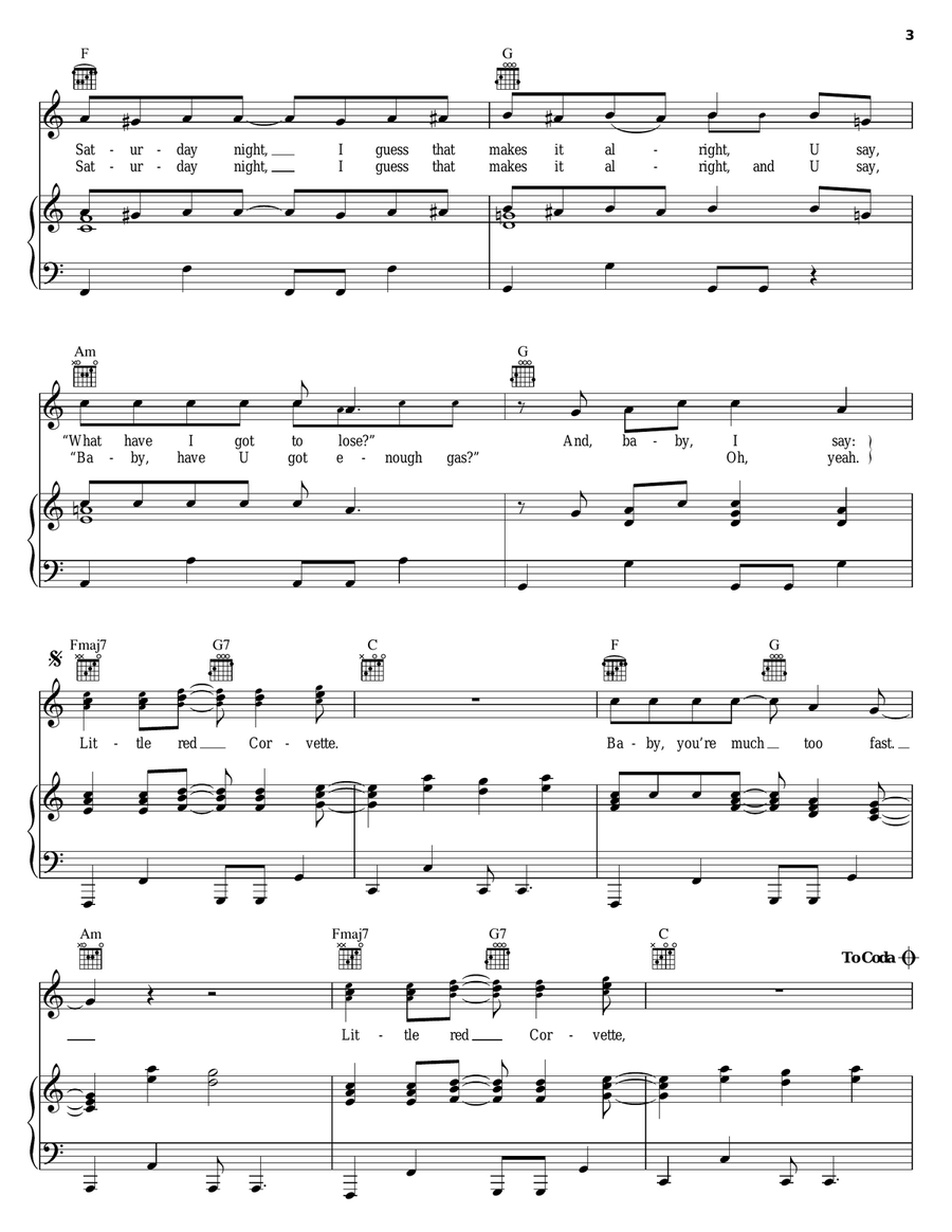 Little Red Corvette Piano, Vocal, Guitar scores gallery preview page 3