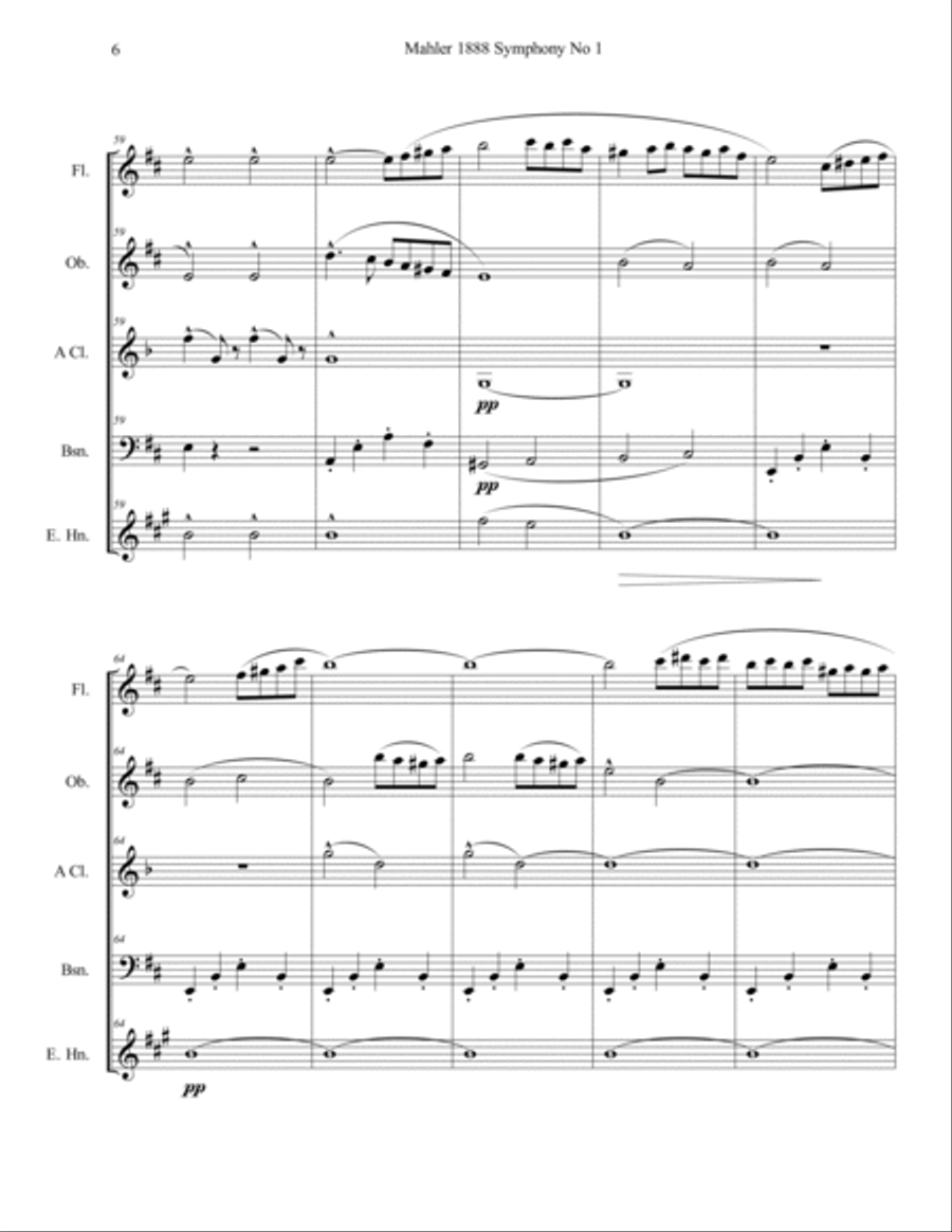 Mahler 1888 Symphony No 1 1st Movement Themes Woodwind Quintet Score and Parts Woodwind Quintet scores gallery preview page 6