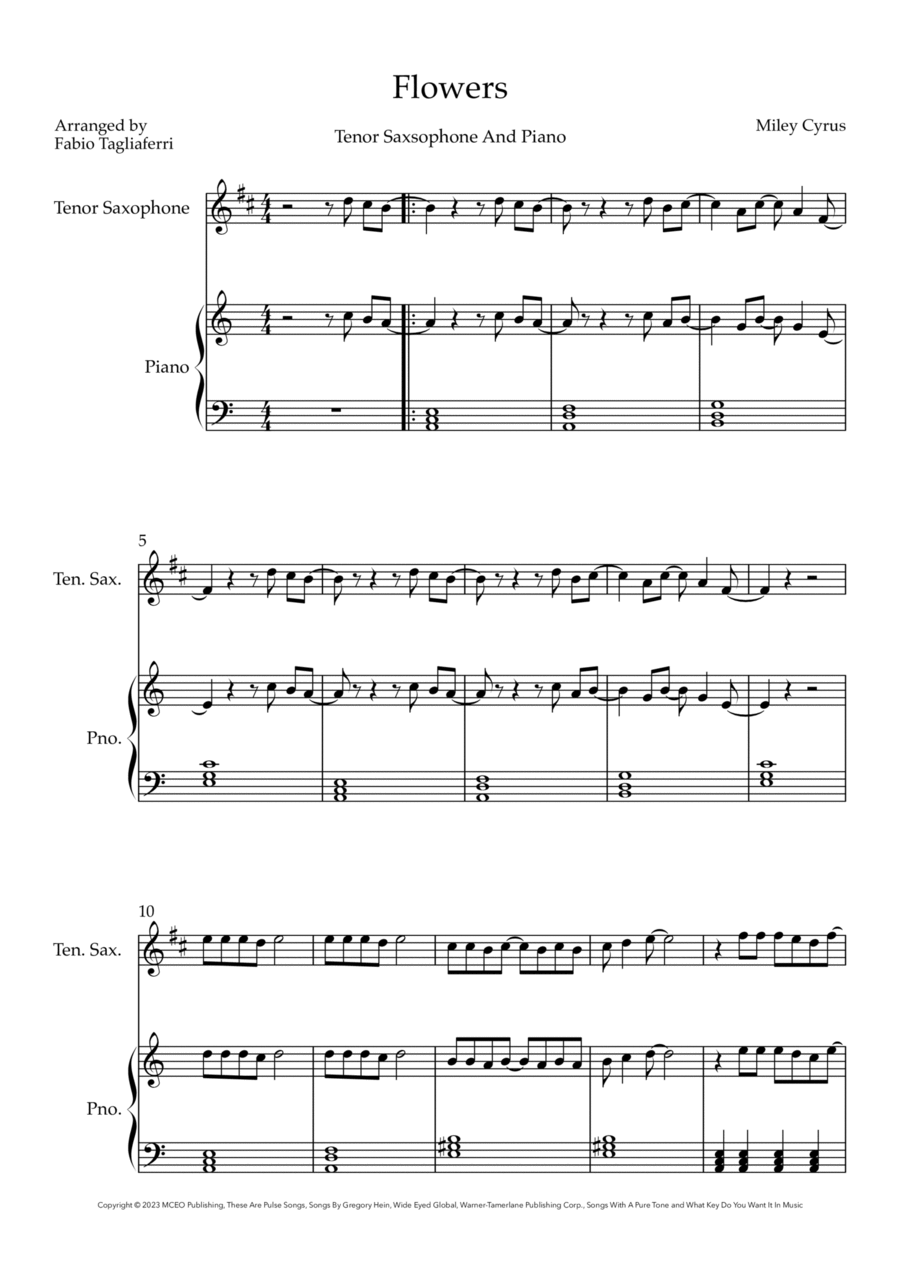 Flowers Tenor Saxophone scores gallery preview page 1