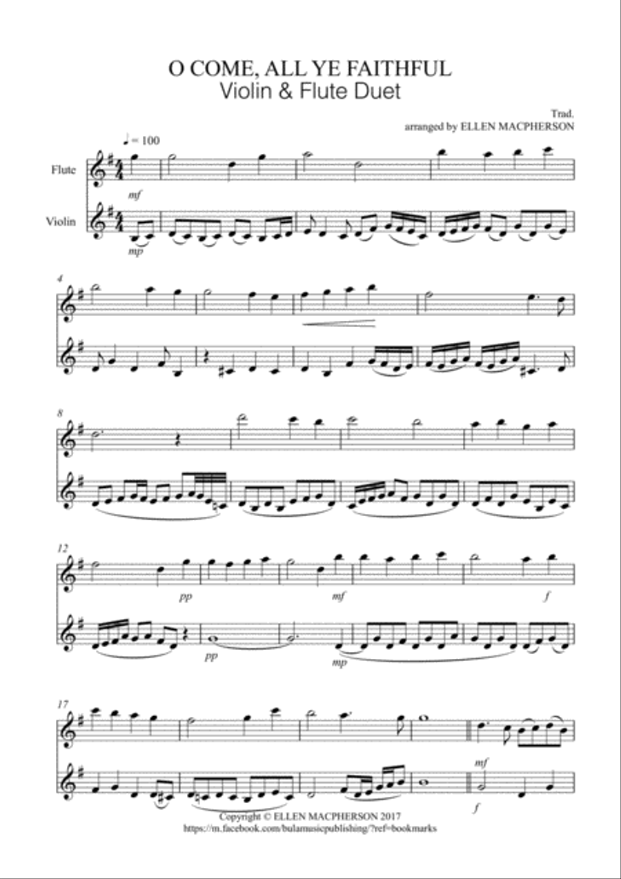 Violin & Flute Duet - O COME, ALL YE FAITHFUL Flute scores gallery preview page 1