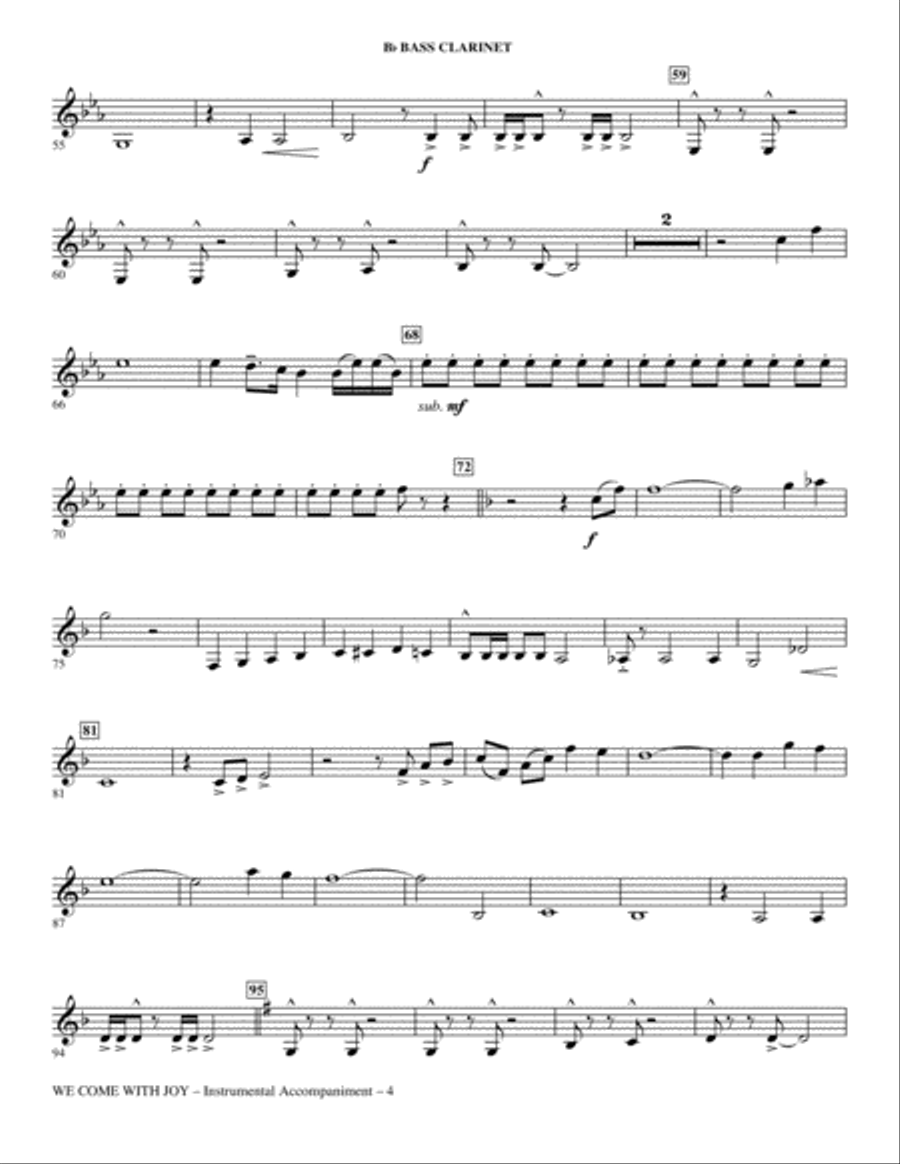 We Come With Joy Orchestration - Bass Clarinet (Sub. Cello) Choir scores gallery preview page 4